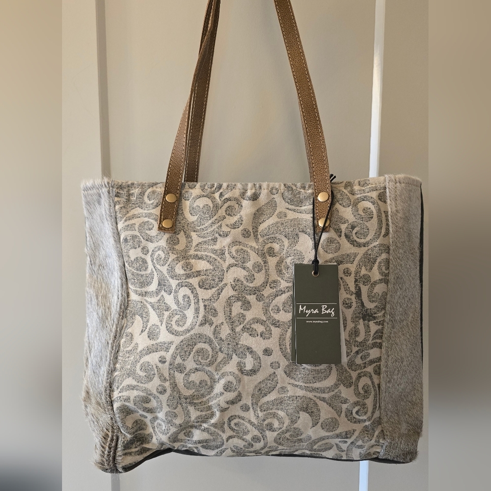 Myra Bag Gray and Brown Tote